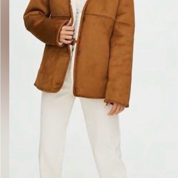 Wilfred Free Deanna Sherpa Jacket (Aritzia) Camel Faux Suede – Size M - Picture 2 of 6